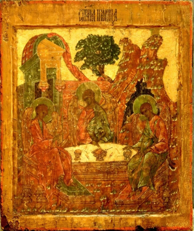 Antique 17c Russian icon of the Holy Trinity (78653)