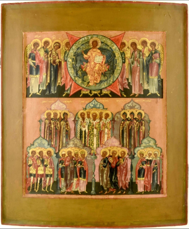 Antique 19c Russian icon of All Saints (13678)