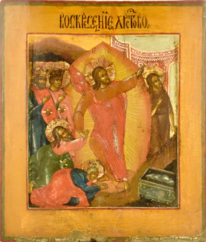 Antique 18c Russian icon of Resurrection (13866)