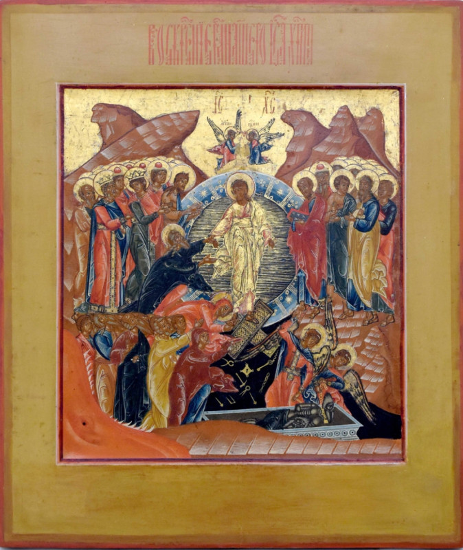 Antique 19c Russian icon of the Resurrection (12780)