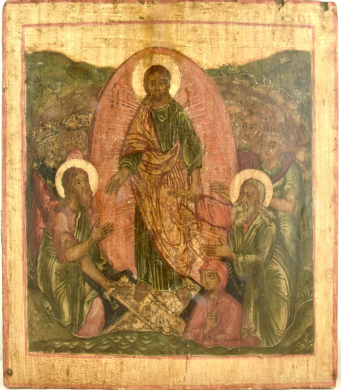 Antique 17c Russian icon of Christ Resurrection (13650)