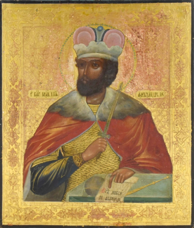 Antique 19c Russian icon of the St Alexander Nevsky (13273)