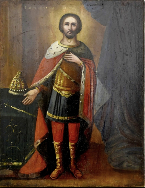 Antique 19c Russian icon of St Alexander Nevsky (12698)