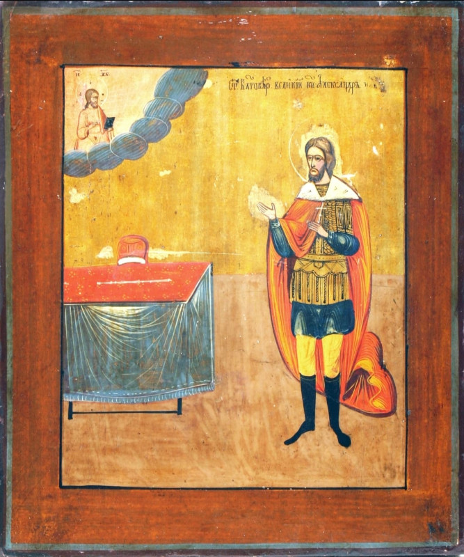 Antique 19c Russian icon of St Alexander Nevsky (37467)