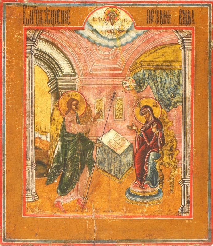 Antique 19c Russian icon of the Annunciation (36871)