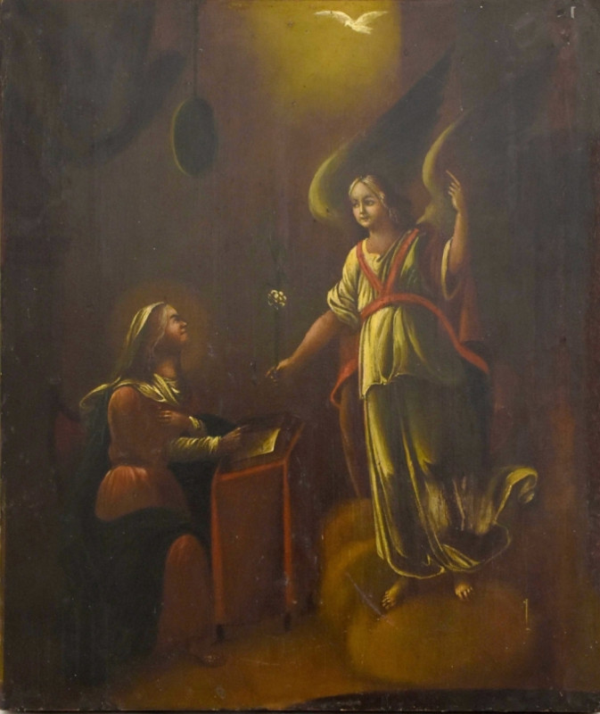 Antique 19c Russian icon of the Annunciation (13072)