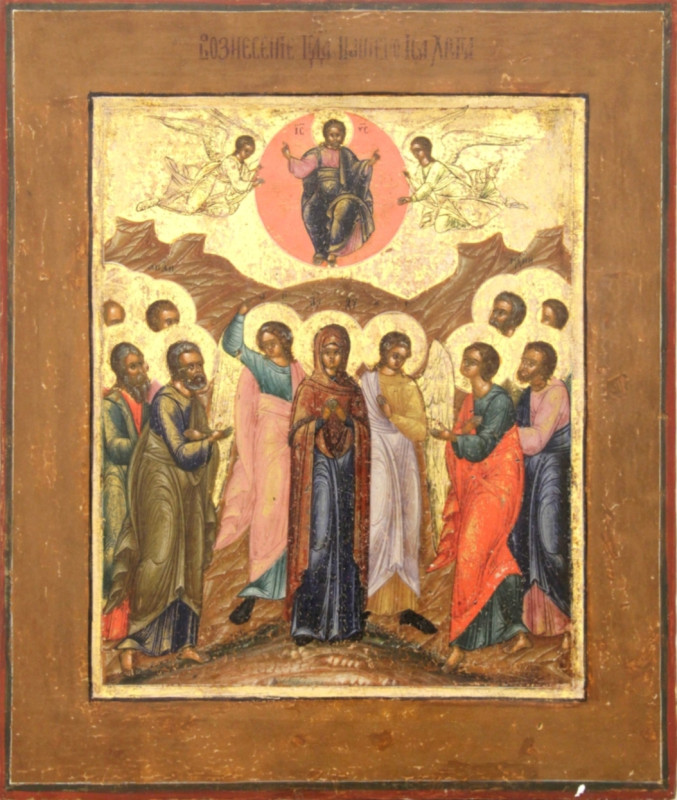 Antique 19c Russian icon of the Ascension (11542)