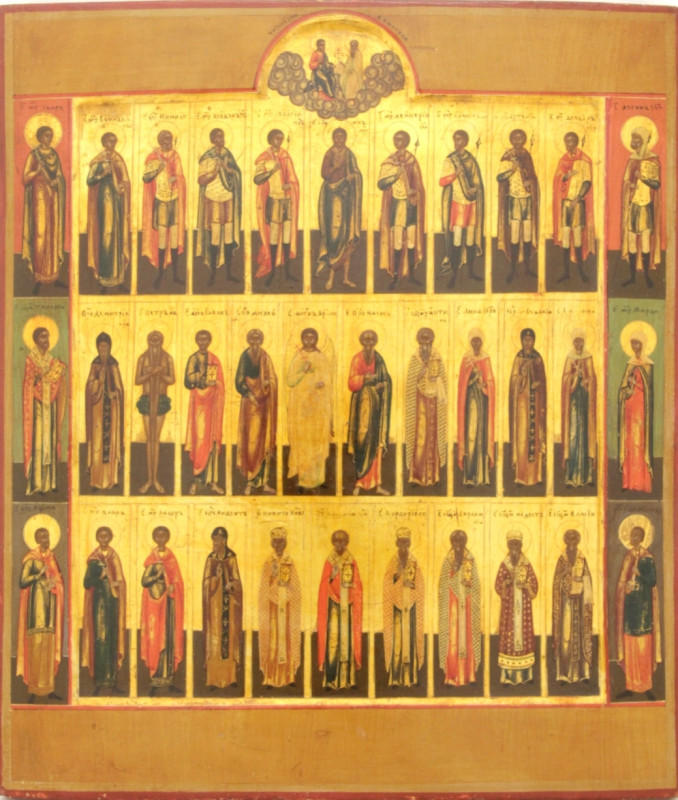 Antique 19c Russian icon of Assembly of Saints (99371)
