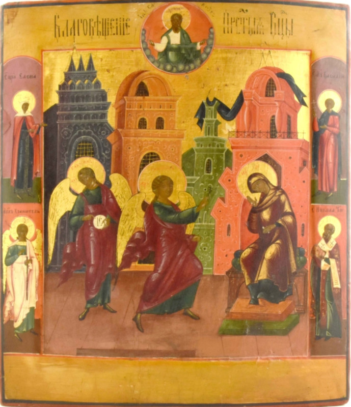 Antique 18c Russian icon of the Annunciation (13452)