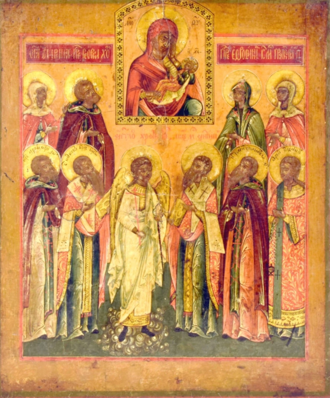 Antique 19c Russian icon of Veneration of the icon of Soothe my Sickness (13505)