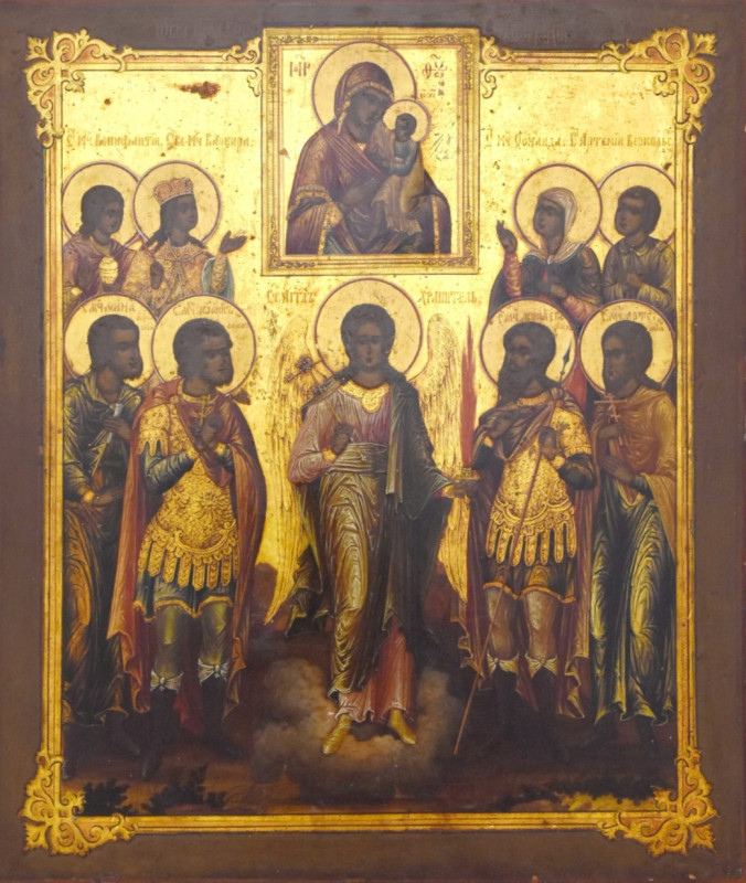 Antique 18c Russian icon of Veneration of the icon of Hodegetria (13049)