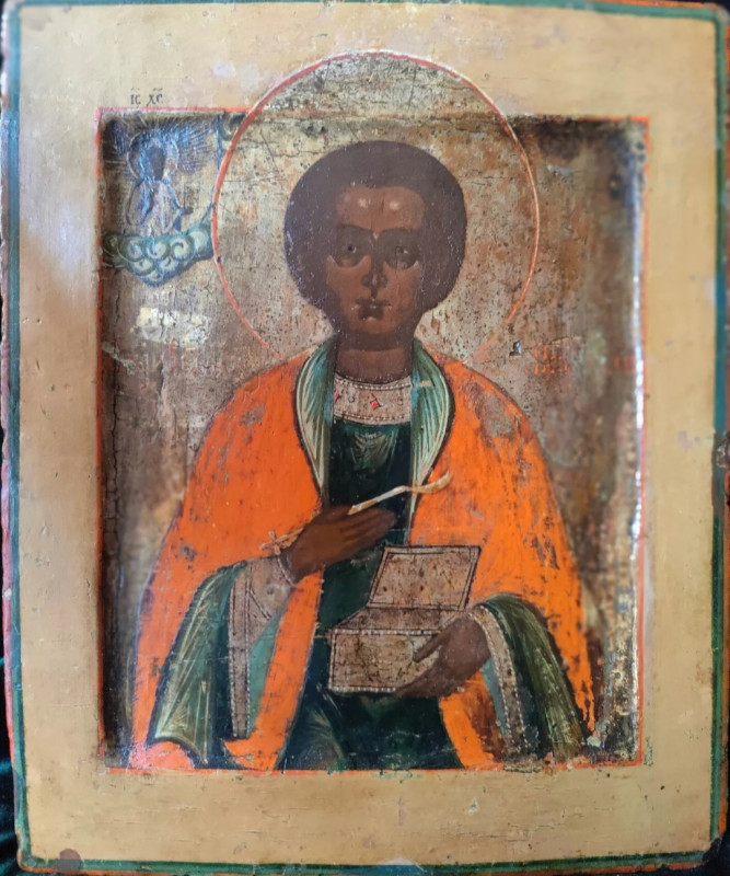 Antique 19c Russian icon of St Pantaleon (9537)
