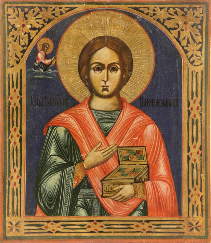 Antique 19c Russian icon of St Pantaleon (8378)
