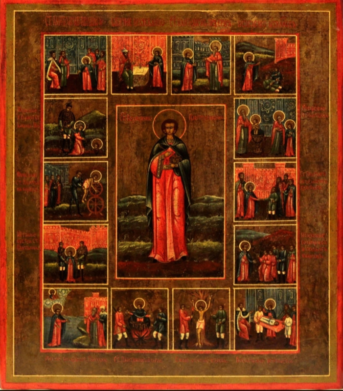Antique 19c Russian icon of St Pantaleon in life(52501)