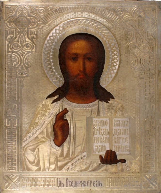 Antique 19c 84 Silver Russian icon of Christ (2442)