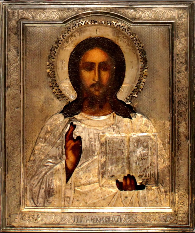 Antique 19c 84 Silver Russian icon of Christ (5611)