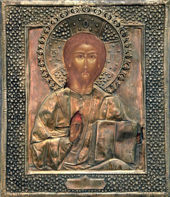 Antique 19c 84 Silver Russian icon of the Christ (7948)