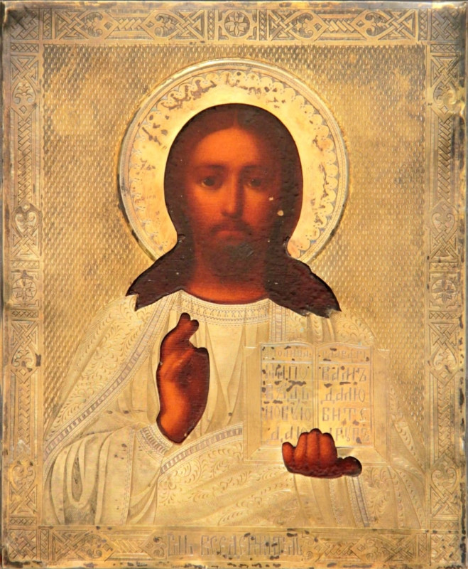 Antique 19c Russian 84 Silver icon of Christ(7977)