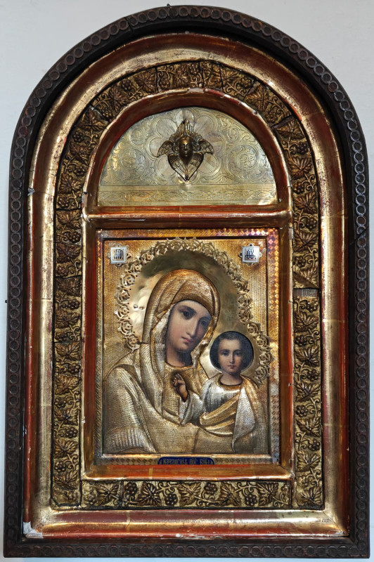 Antique 19c 84 Silver Enamel Russian icon of Kazan (2357)