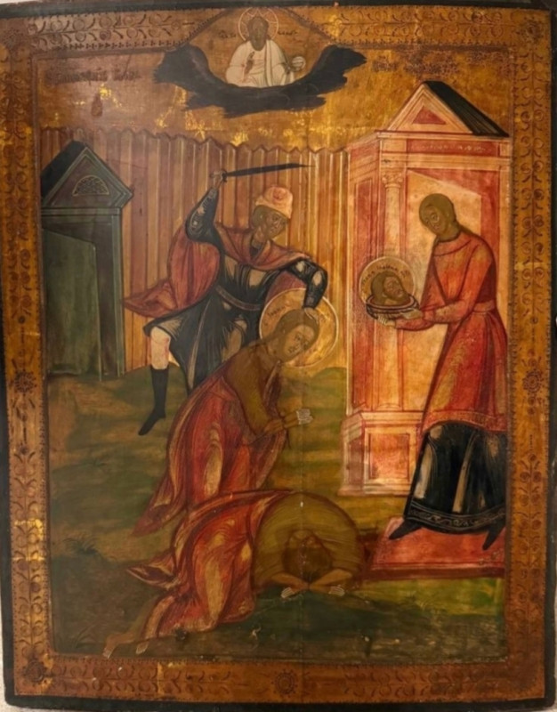Antique 19c Russian icon of Beheading of St.John (1714)