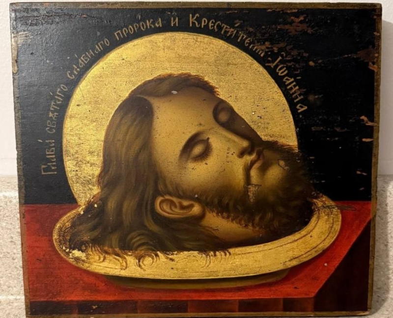 Antique 19c Russian Icon of the Head of St.John (2522)