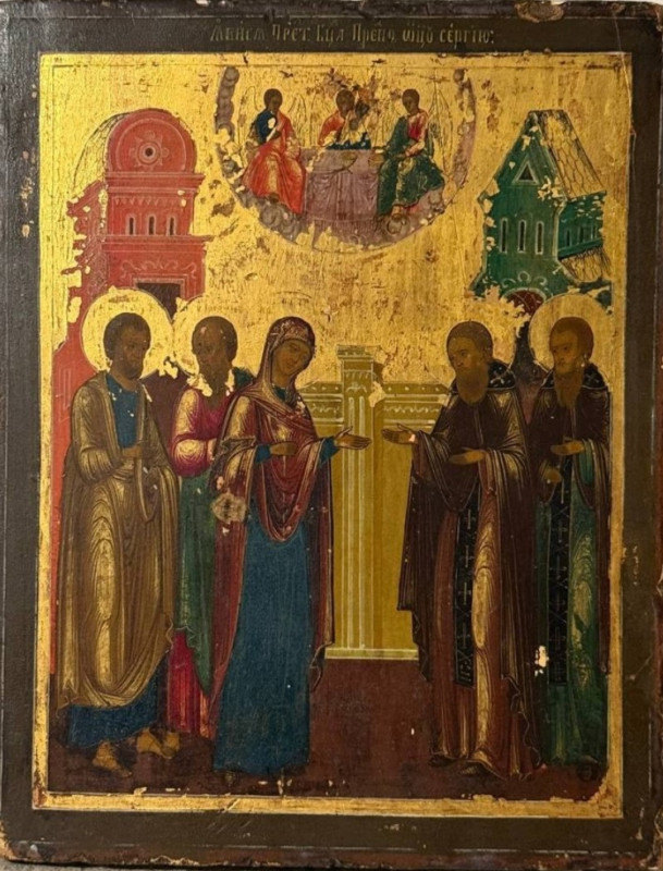 Antique 19c Russian icon of St.Sergiy (2218)