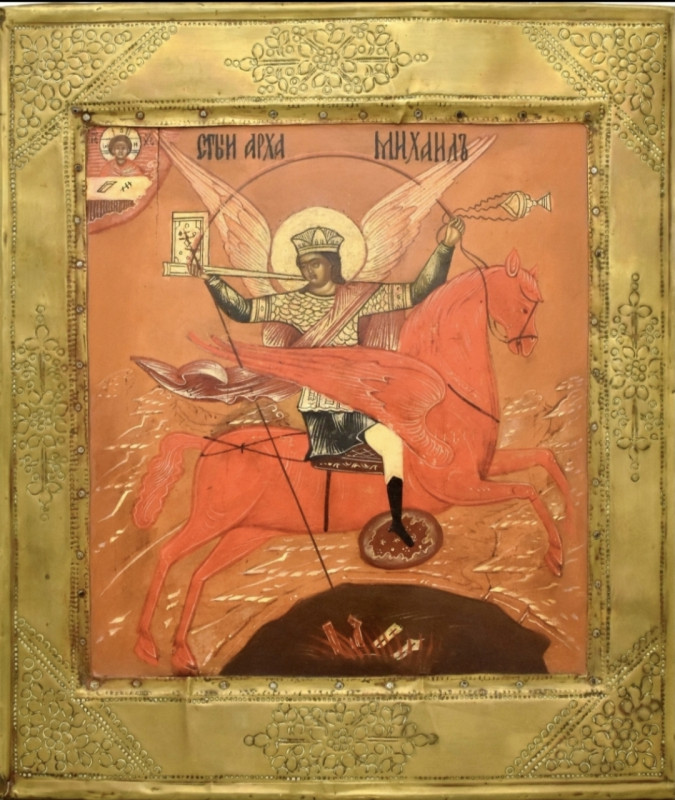 Antique 19c Russian icon of St Mihail (Michael) (11730)