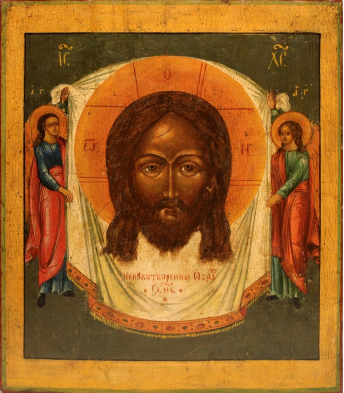 Antique 18c Russian icon of Christ"Not made by Hands" (53231)