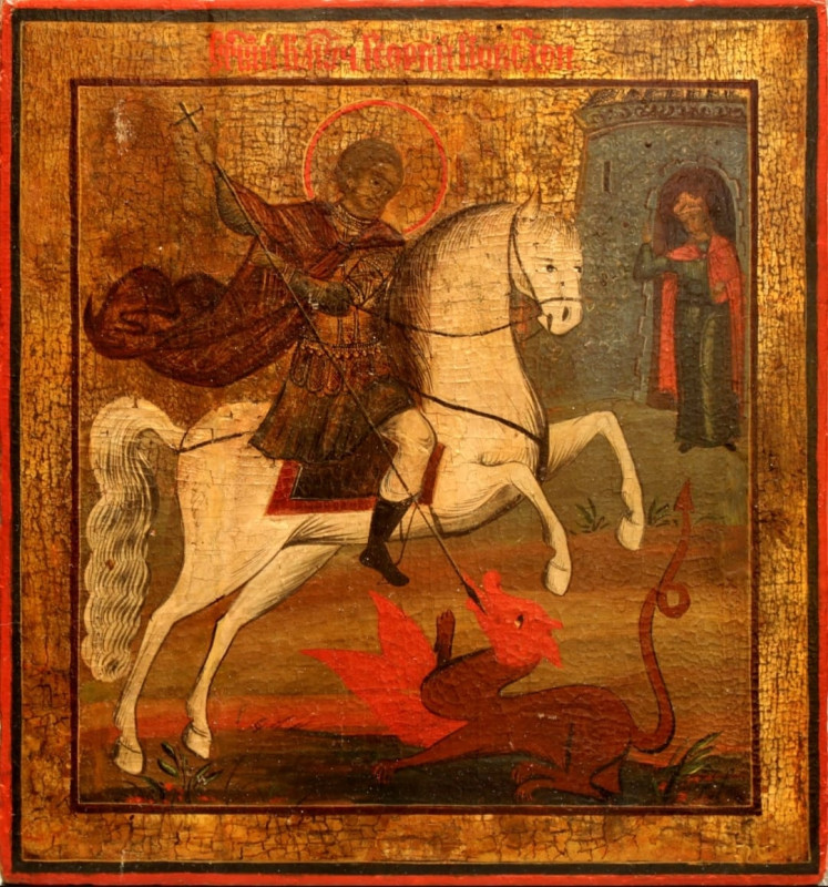 Antique Russian Icon Of St George (5849)
