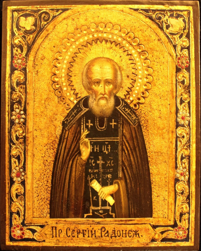 Antique 19c Russian icon of Sergiy Radonezhsk (7201)