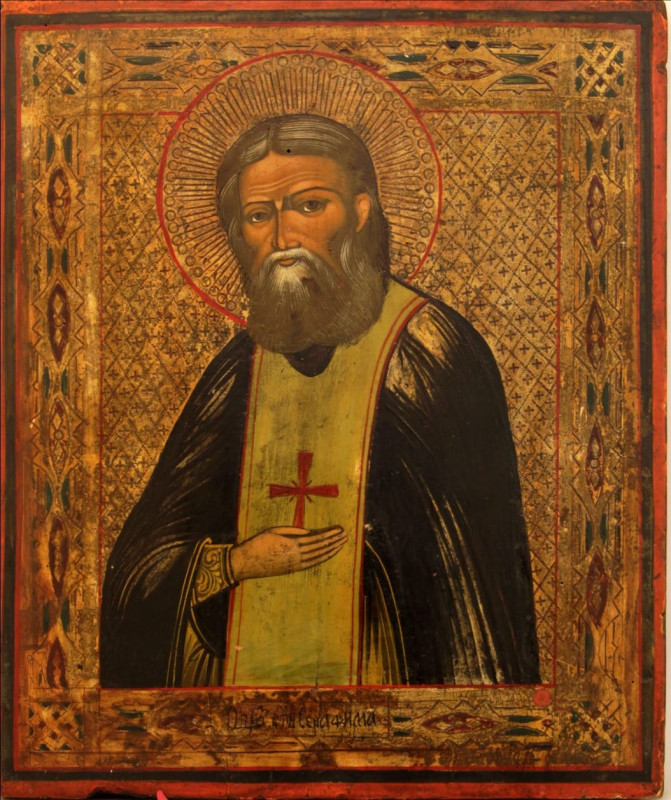 Antique 19c Russian icon of Seraphim (9224)