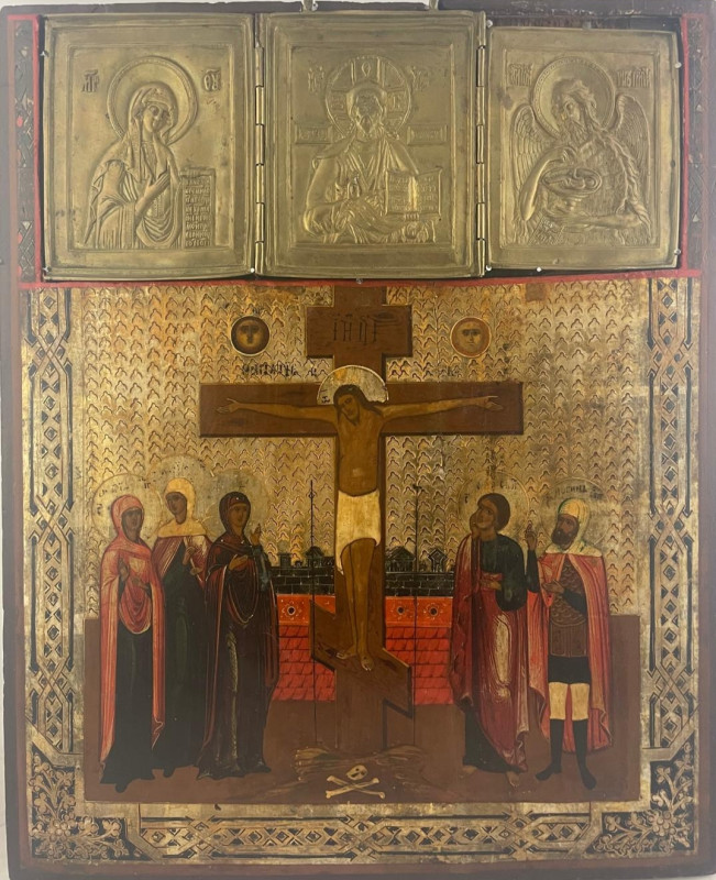 Antique 18c Russian icon of Crucifiction (5420)