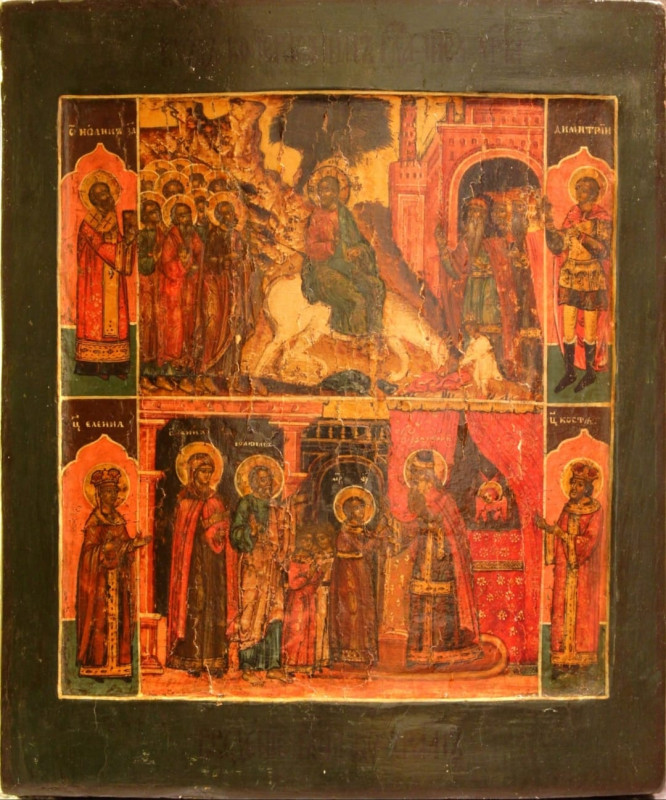 Russian 18c Russian icon of Two Parts Kovcheg (6259)