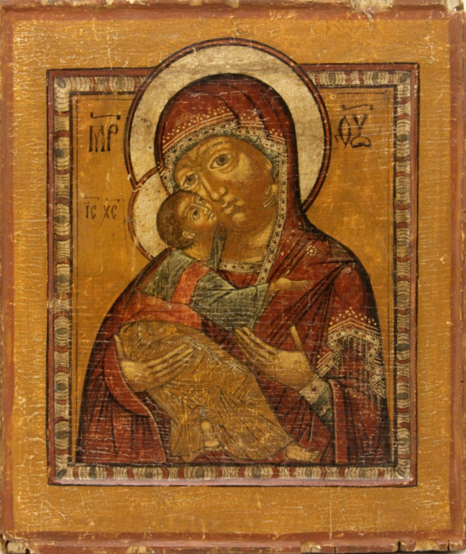 Antique 17c Russian Icon of Vladimir Mother of God (86794)