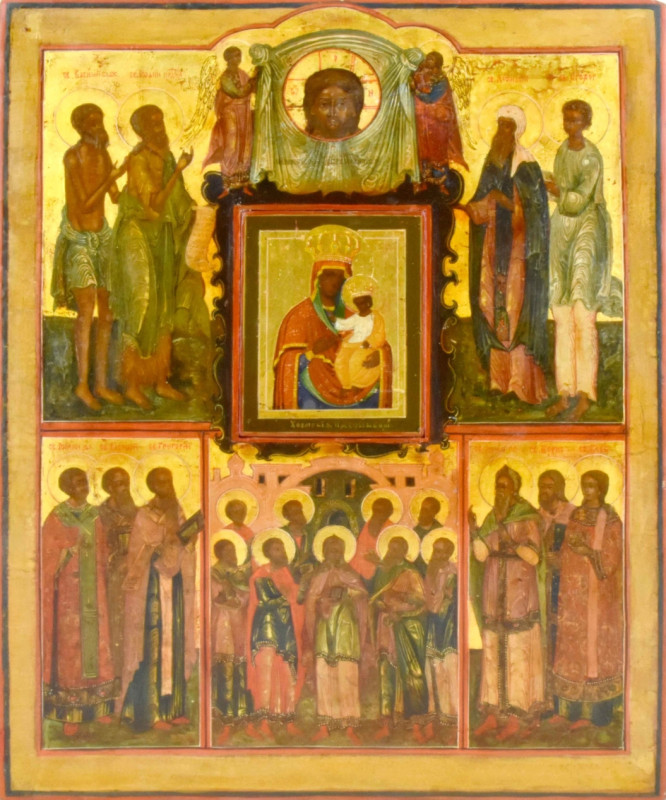 Antique 19c Russian icon of Veneration of Chernigovskaya (13246)