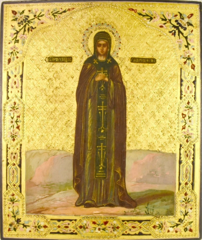 Antique 19c Russian icon of Maria of Radonezhsk (13227)