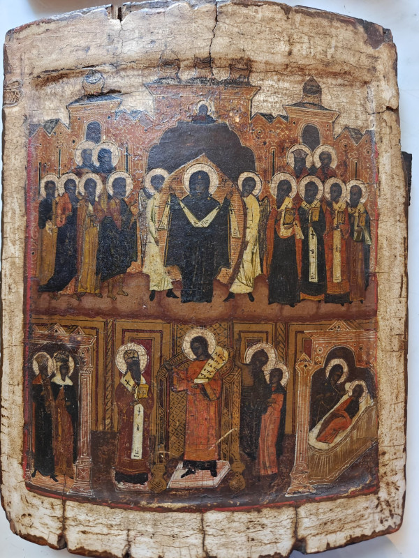 Antique 17c Russian icon of Pokrov (0495)