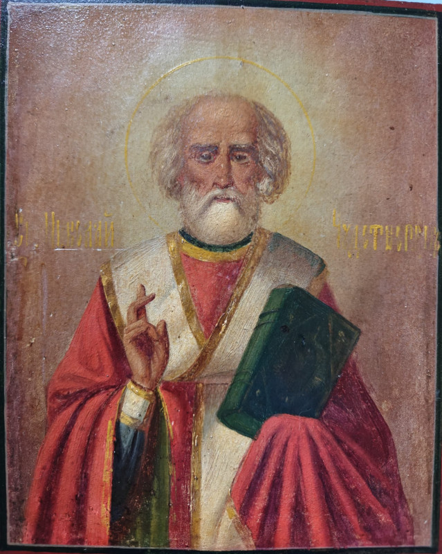Antique 19c Russian icon of St Nicholas (6817)