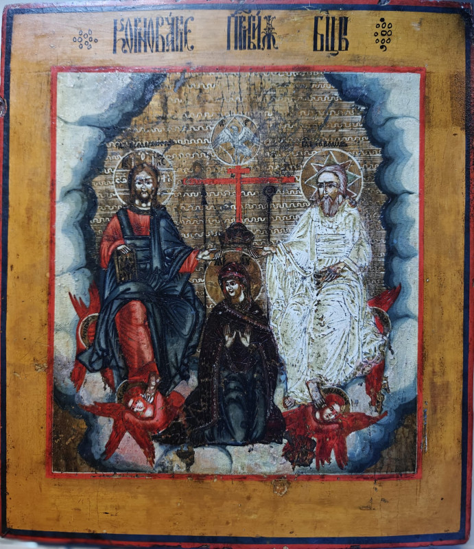 Antique 18c Russian icon of the Coronation (73125)