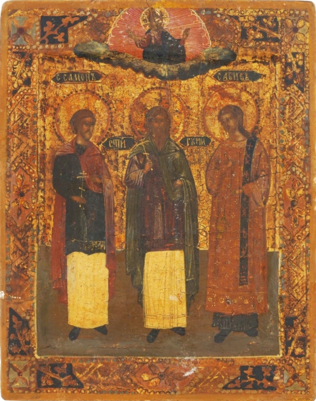 Antique 19c Russian icon of Selected Saints (7420)