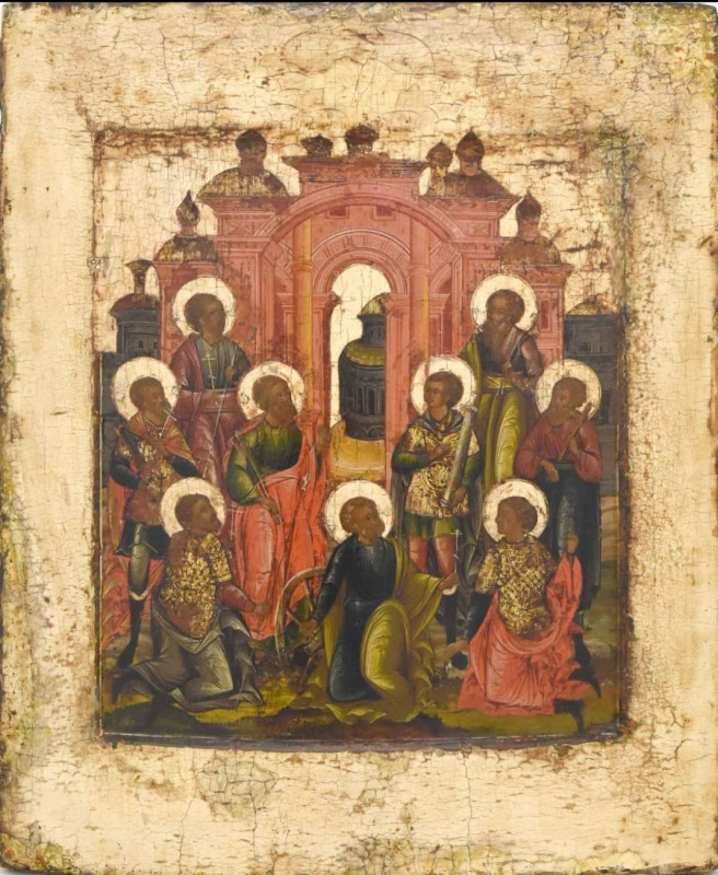 Antique 18c Russian icon of Nine Martyrs Kyzikos(12663)