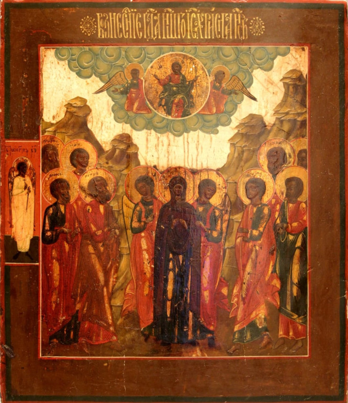 Antique 19c Russian icon of the Ascension of Christ (6090)