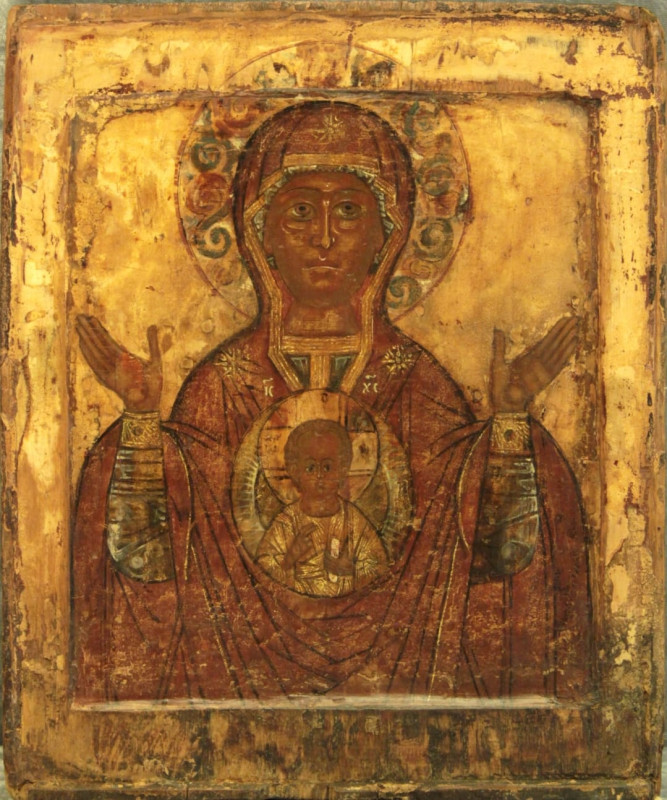 Antique 17c Russian icon of the Sign (7852)