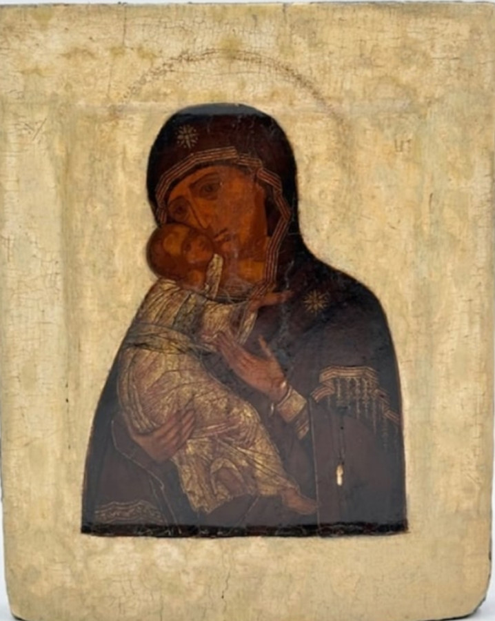 Antique Russian 16c Icon of Vladimir Mother of God (8550)