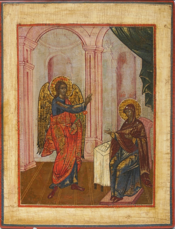 Antique 18c Russian icon of the Annunciation (4581)