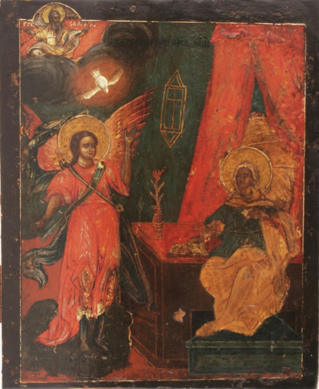 Antique 18c Russian icon of the Annunciation (3319)