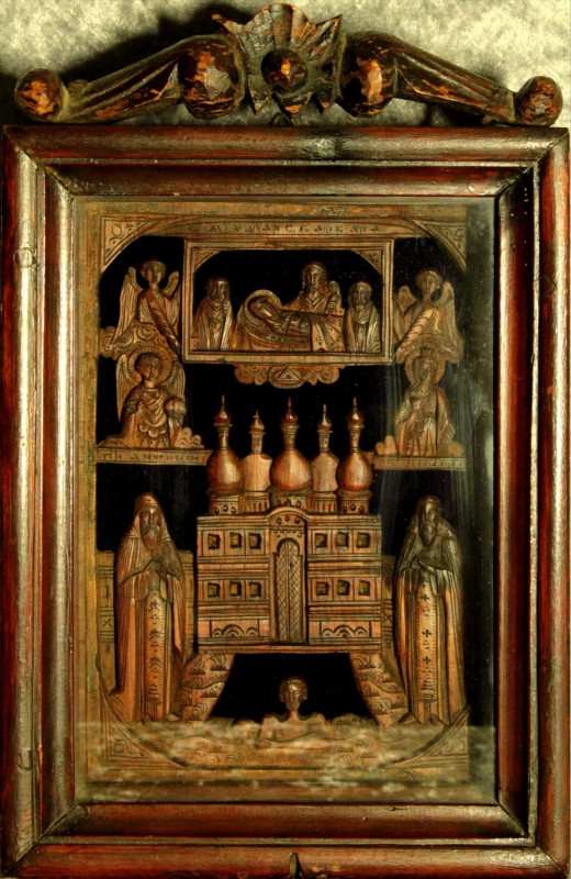 Antique 19c Russian Carved icon of Selected Saint (7706)