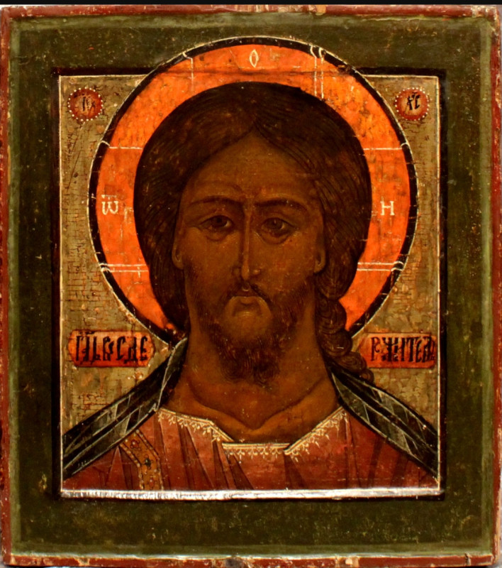 Antique 17c Russian icon of Christ The Grimm Eye(5620)