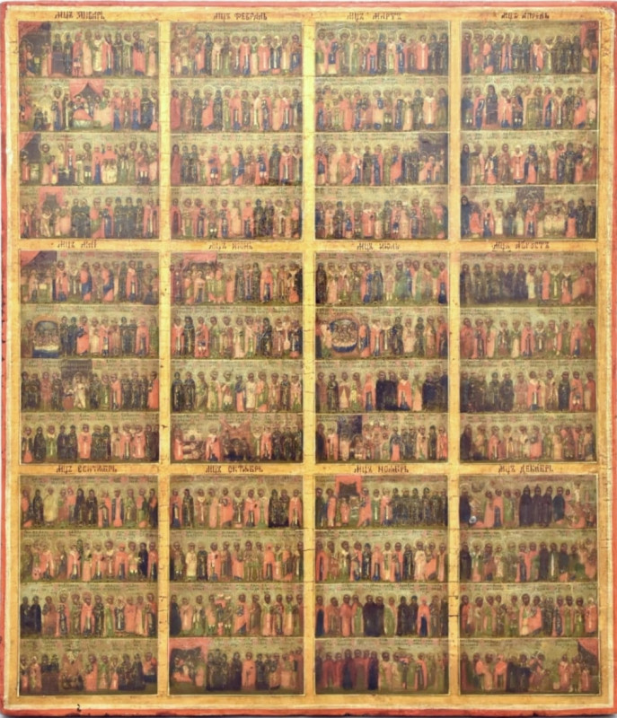 Antique 18c Russian icon of The Calendar Year (2796)