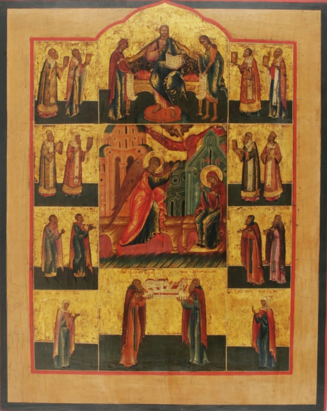 Antique 19c Russian icon of The Annunciation  (1107)